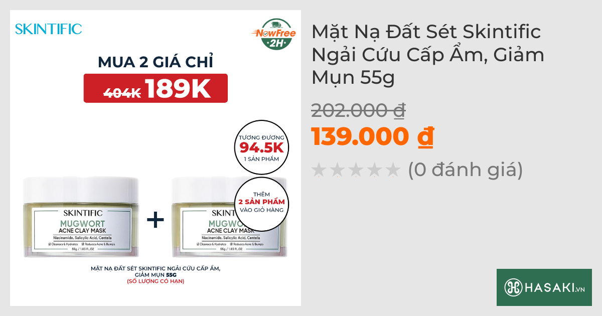 Mặt Nạ Đất Sét Skintific Ngải Cứu Cấp Ẩm, Giảm Mụn 55g