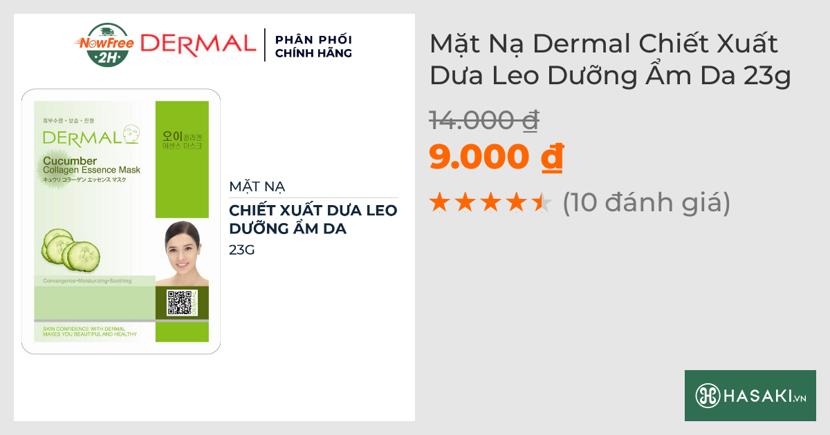 Mặt Nạ Dermal Chiết Xuất Dưa Leo Dưỡng Ẩm Da 23g