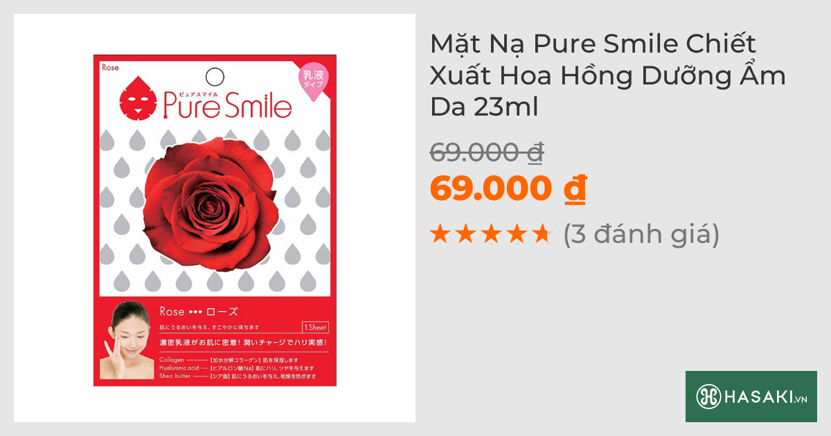 Mặt Nạ Pure Smile Chiết Xuất Hoa Hồng Dưỡng Ẩm Da 23ml