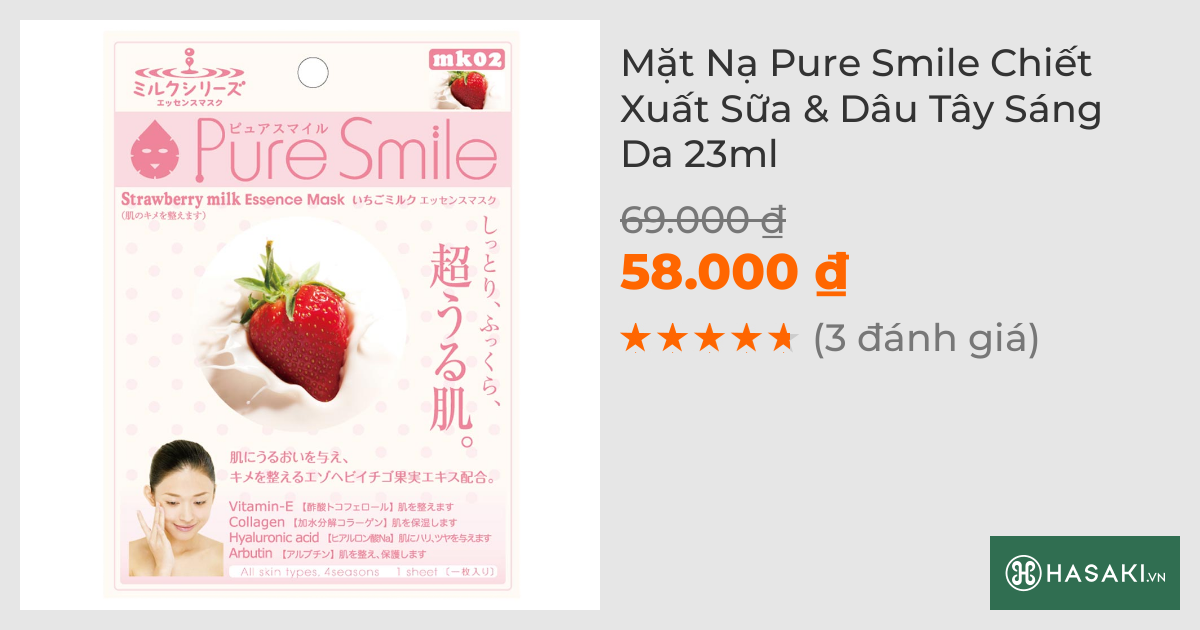 Mặt Nạ Pure Smile Chiết Xuất Sữa & Dâu Tây Sáng Da 23ml