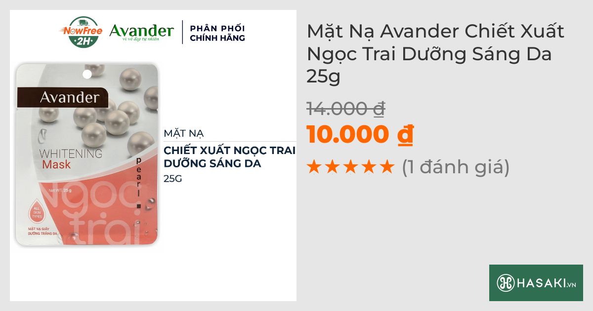 Mặt Nạ Avander Chiết Xuất Ngọc Trai Dưỡng Sáng Da 25g