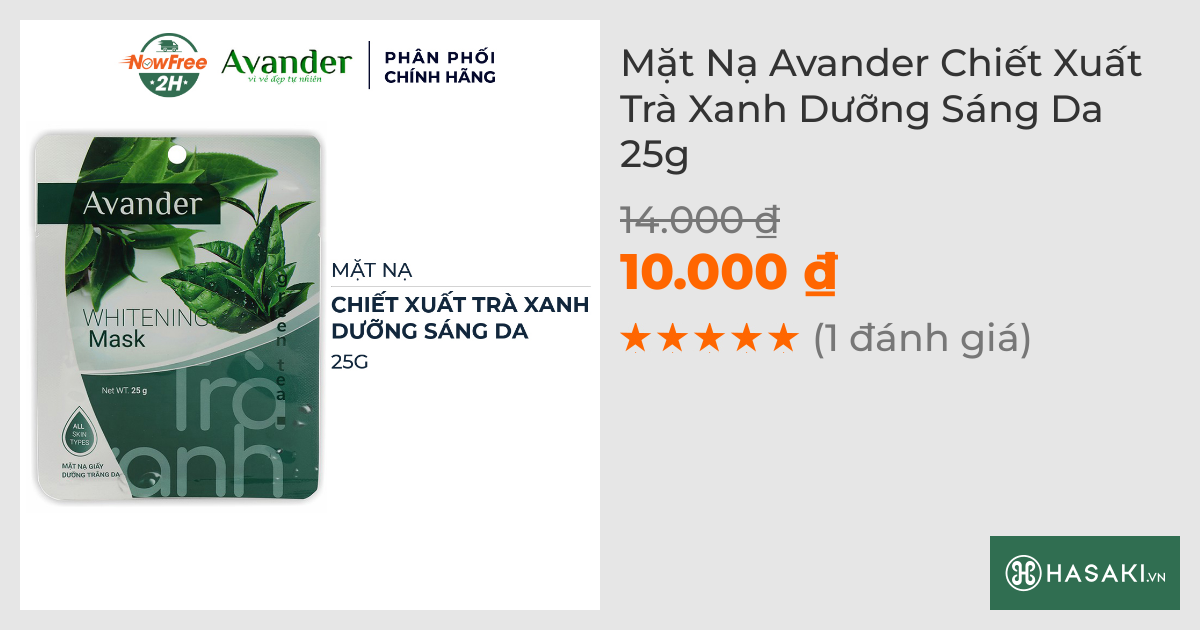 Mặt Nạ Avander Chiết Xuất Trà Xanh Dưỡng Sáng Da 25g