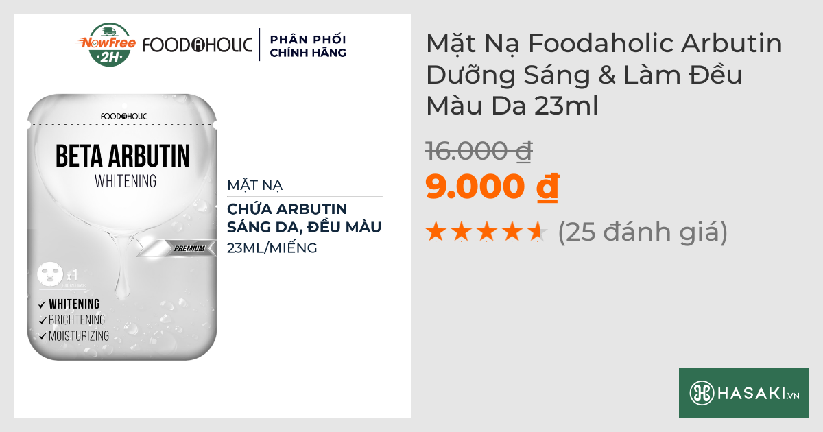 Mặt Nạ Foodaholic Arbutin Dưỡng Sáng & Làm Đều Màu Da 23ml