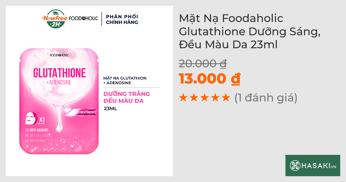 Mặt Nạ Foodaholic Glutathione Dưỡng Sáng, Đều Màu Da 23ml