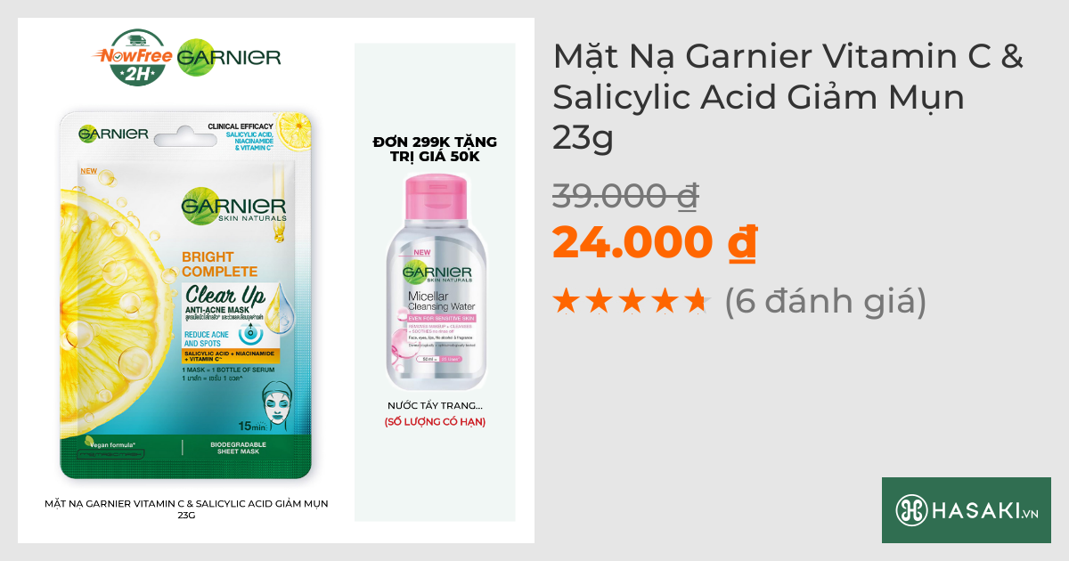 Mặt Nạ Garnier Vitamin C & Salicylic Acid Giảm Mụn 23g