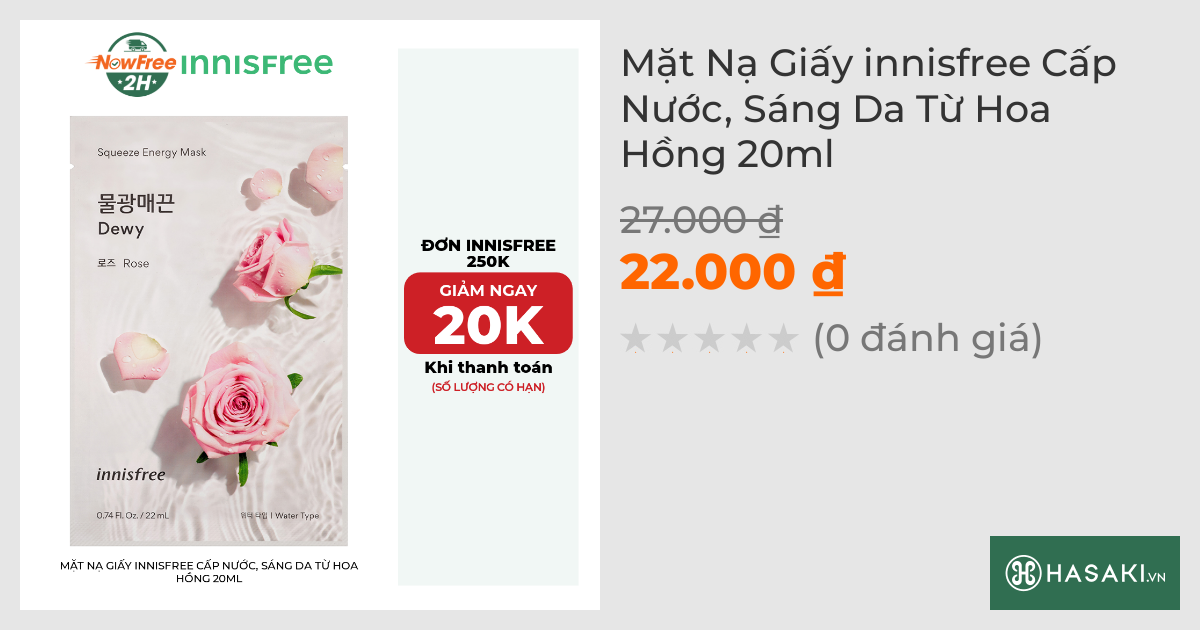 Mặt Nạ Giấy innisfree Cấp Nước, Sáng Da Từ Hoa Hồng 20ml