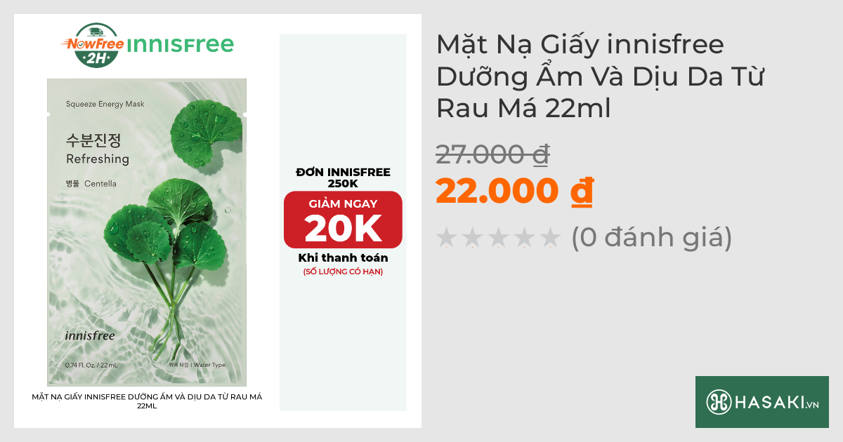 Mặt Nạ Giấy innisfree Dưỡng Ẩm Và Dịu Da Từ Rau Má 22ml