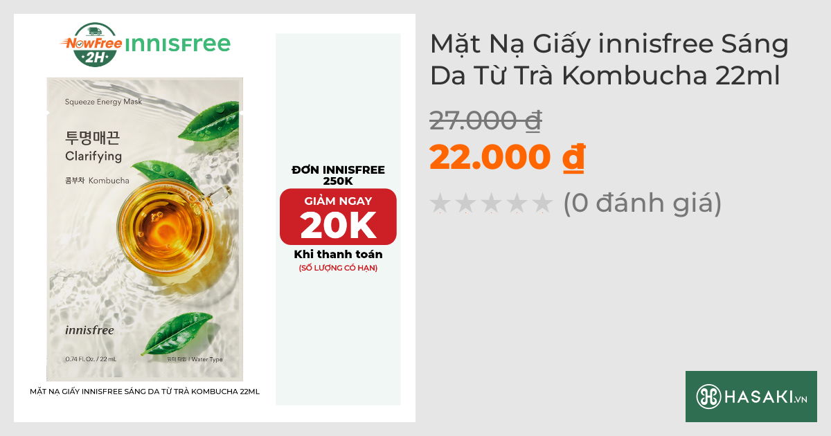 Mặt Nạ Giấy innisfree Sáng Da Từ Trà Kombucha 22ml