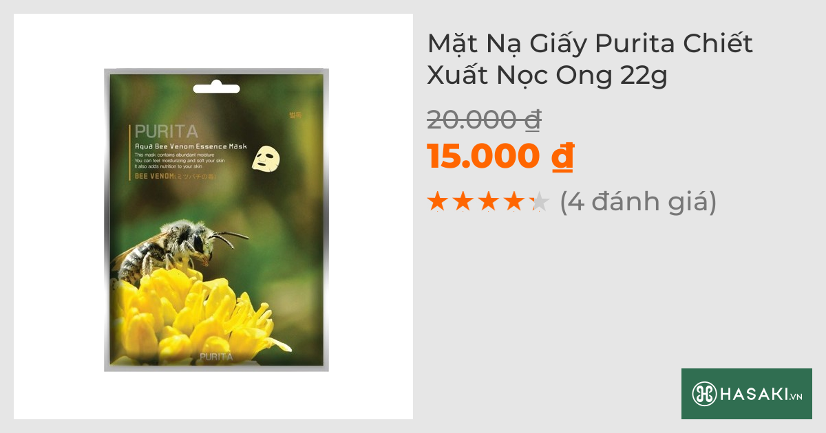 Mặt Nạ Giấy Purita Chiết Xuất Nọc Ong 22g