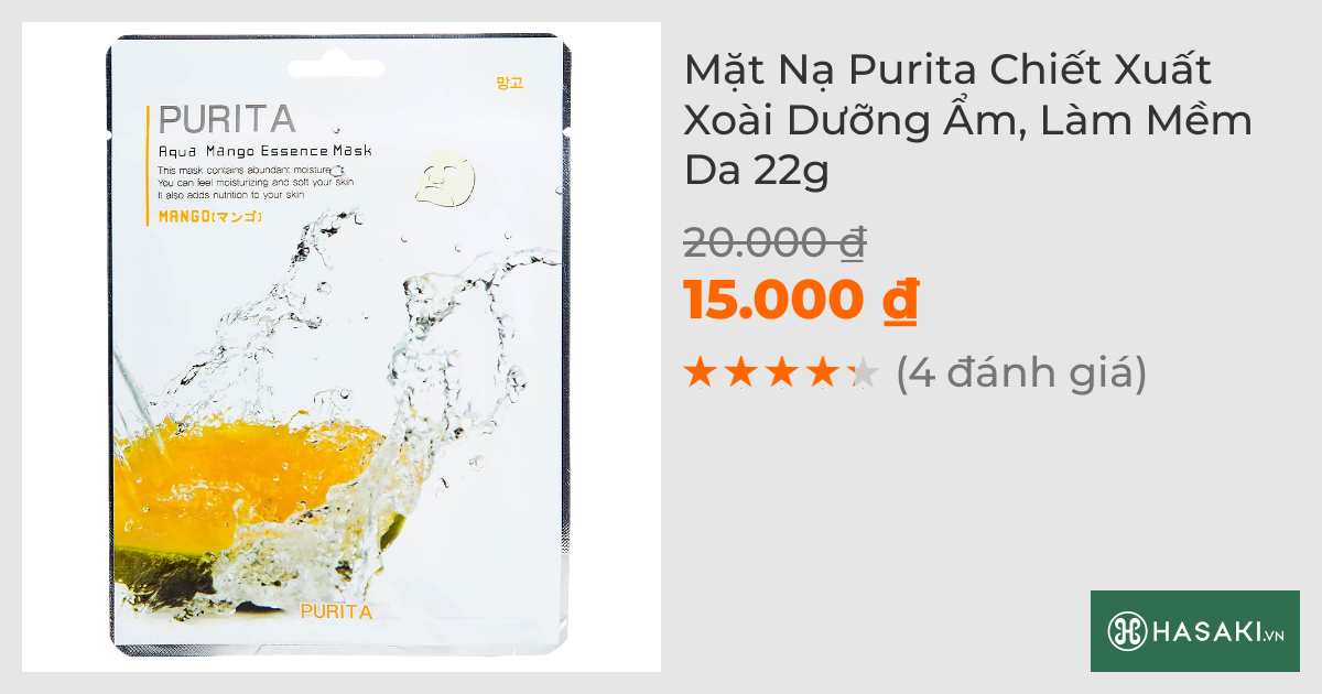 Mặt Nạ Purita Chiết Xuất Xoài Dưỡng Ẩm, Làm Mềm Da 22g