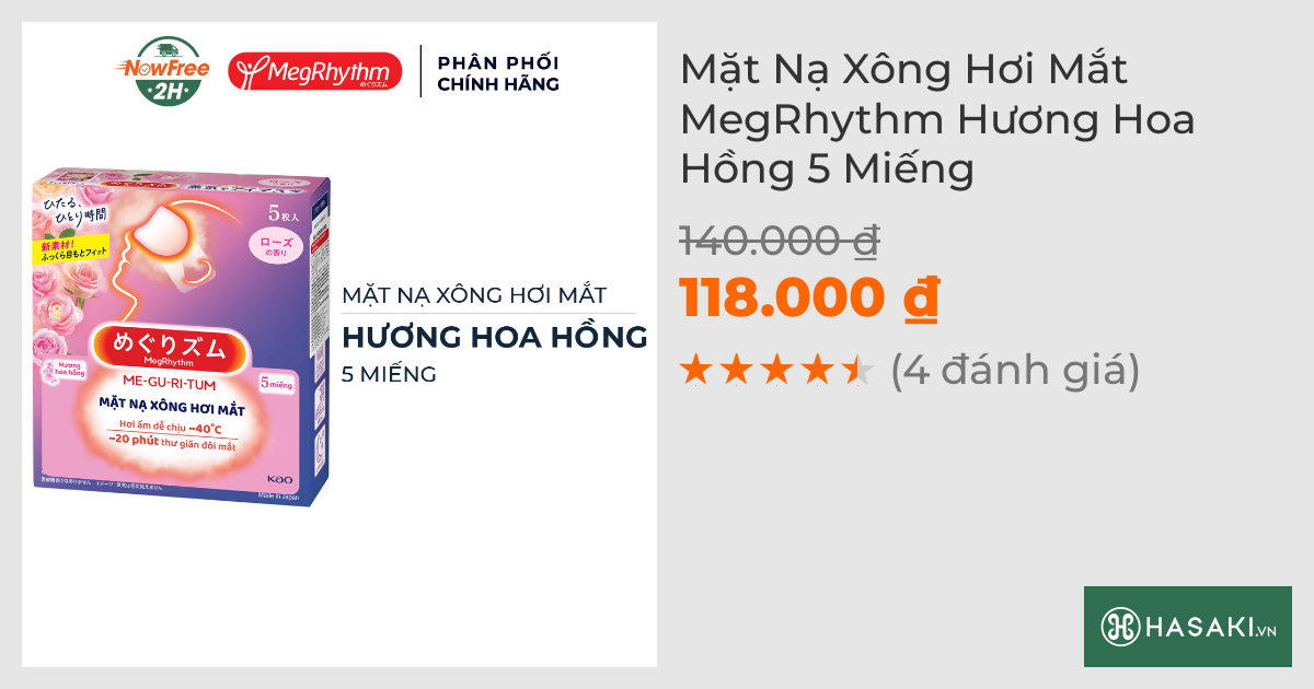 Mặt Nạ Xông Hơi Mắt MegRhythm Hương Hoa Hồng 5 Miếng