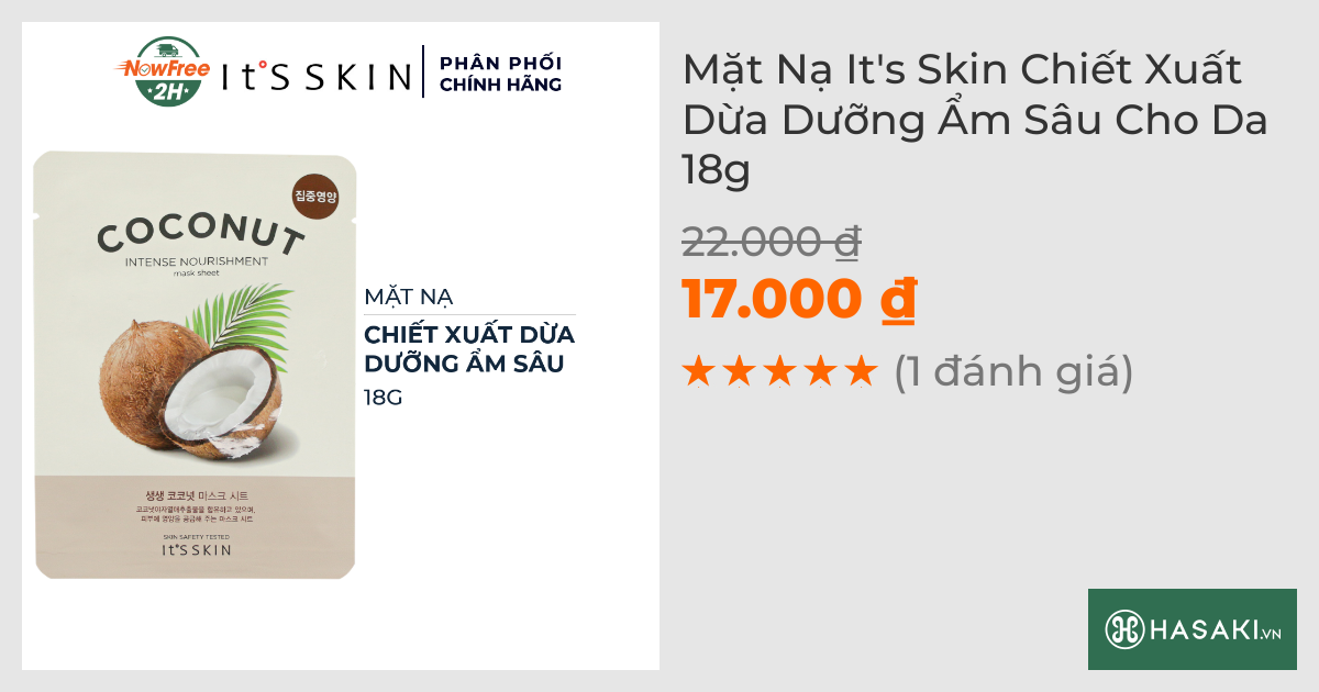 Mặt Nạ It's Skin Chiết Xuất Dừa Dưỡng Ẩm Sâu Cho Da 18g