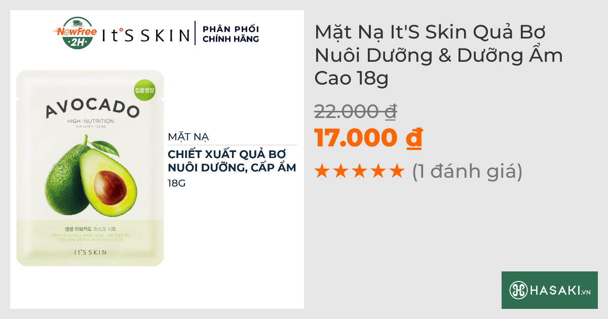 Mặt Nạ It'S Skin Quả Bơ Nuôi Dưỡng & Dưỡng Ẩm Cao 18g