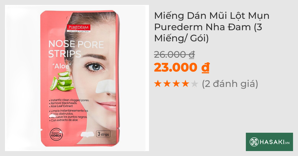 Miếng Dán Mũi Lột Mụn Purederm Nha Đam (3 Miếng)