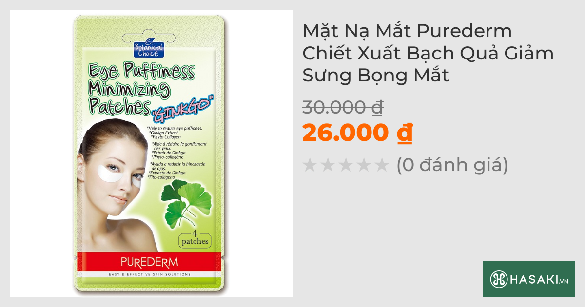 Mặt Nạ Mắt Purederm Chiết Xuất Bạch Quả Giảm Sưng Bọng Mắt