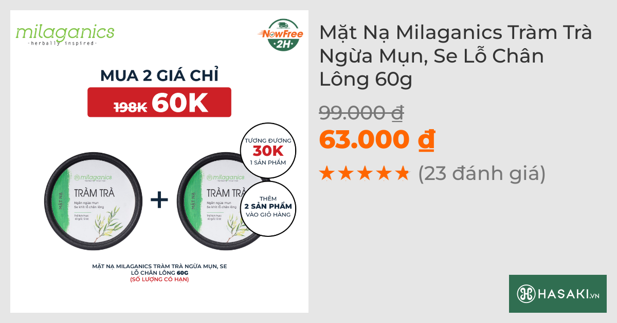 Mặt Nạ Milaganics Tràm Trà Ngừa Mụn, Se Lỗ Chân Lông 60g