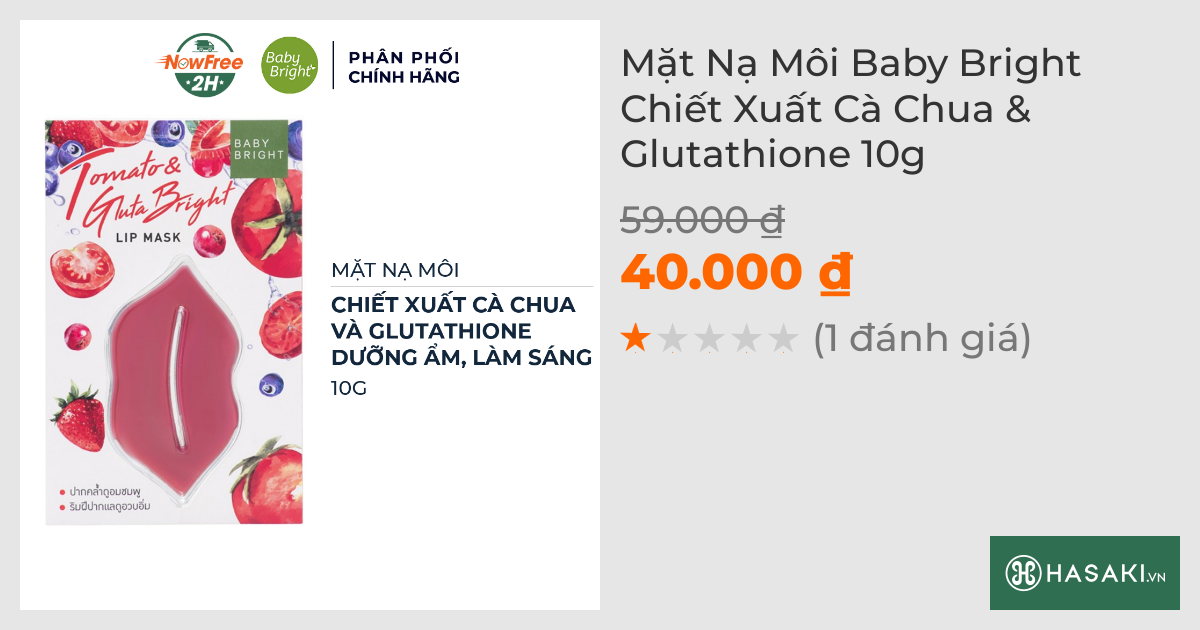 Mặt Nạ Môi Baby Bright Chiết Xuất Cà Chua & Glutathione 10g