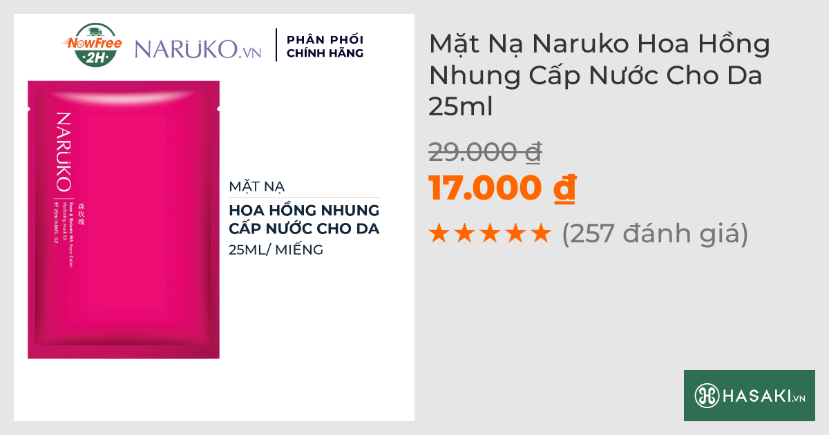 Mặt Nạ Naruko Hoa Hồng Nhung Cấp Nước Cho Da 25ml