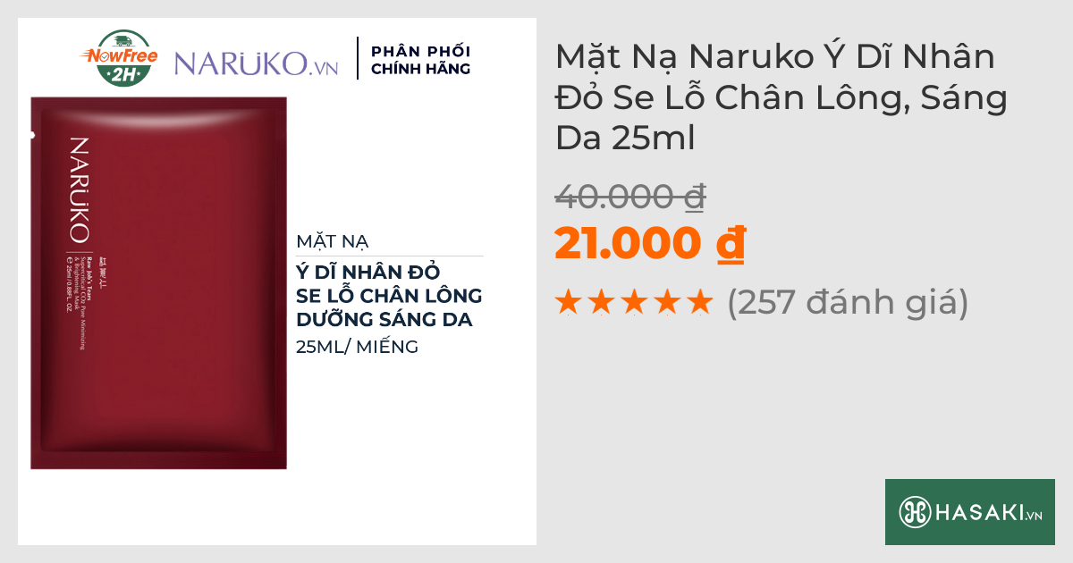 Mặt Nạ Naruko Ý Dĩ Nhân Đỏ Se Lỗ Chân Lông, Sáng Da 25ml