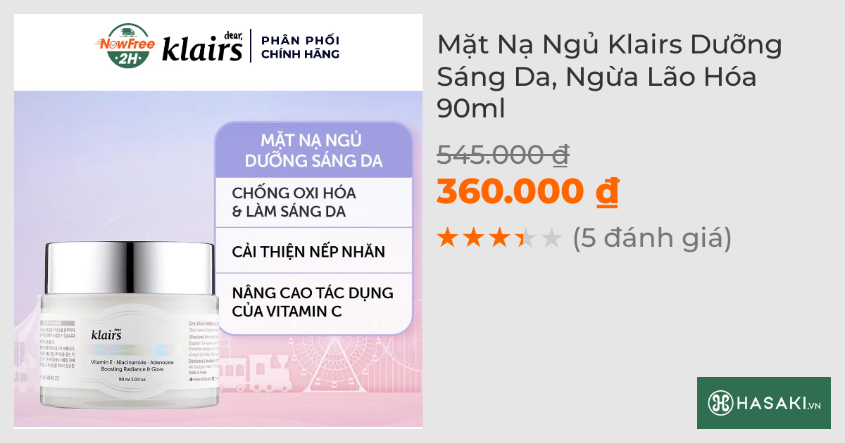 Mặt Nạ Ngủ Klairs Dưỡng Sáng Da, Ngừa Lão Hóa 90ml