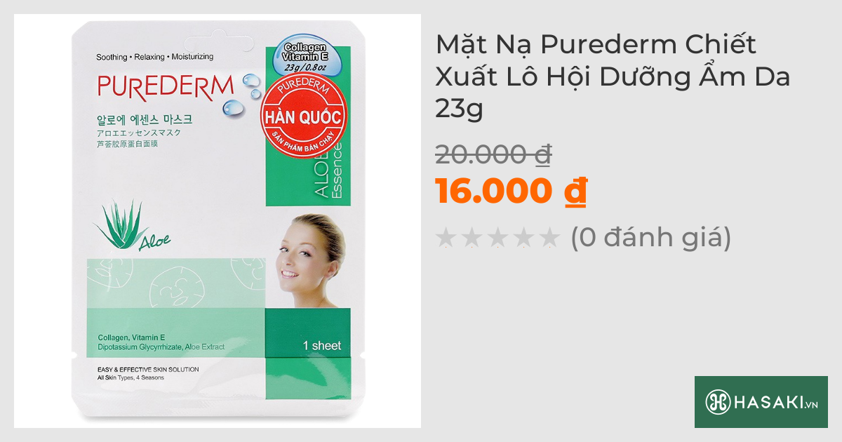 Mặt Nạ Purederm Chiết Xuất Lô Hội Dưỡng Ẩm Da 23g