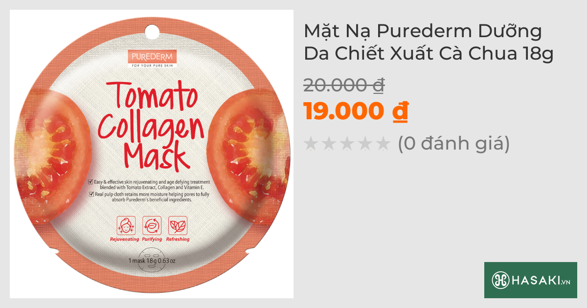 Mặt Nạ Purederm Dưỡng Da Chiết Xuất Cà Chua 18g