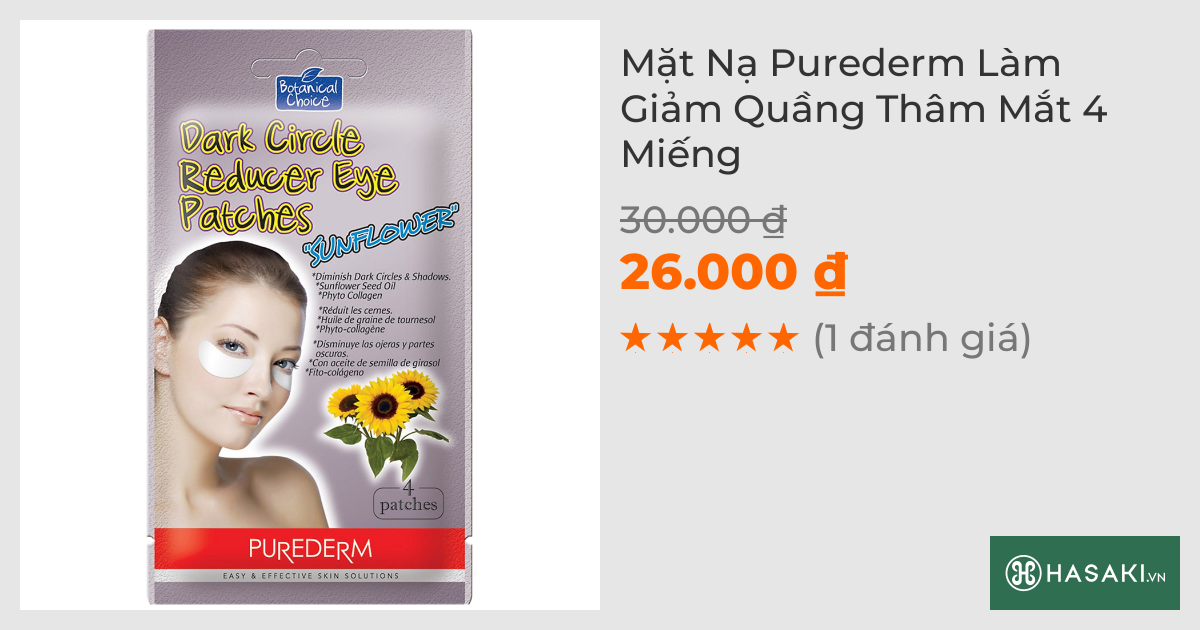 Mặt Nạ Mắt Purederm Làm Giảm Quầng Thâm Mắt 4 Miếng