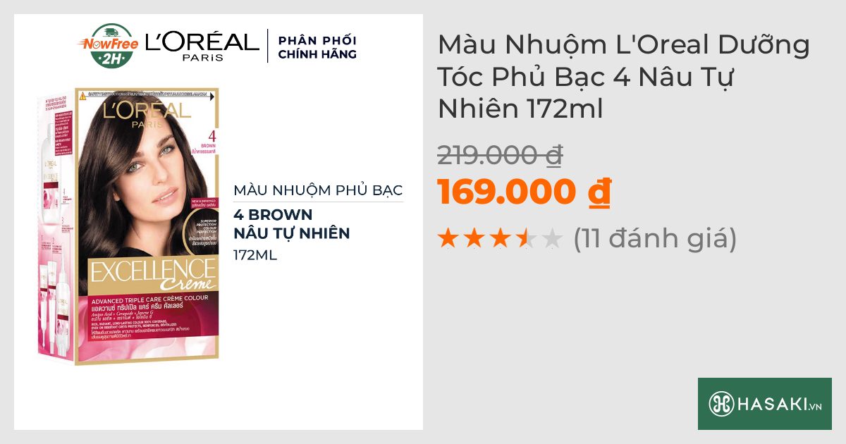 Màu Nhuộm L'Oreal Dưỡng Tóc Phủ Bạc 4 Nâu Tự Nhiên 172ml