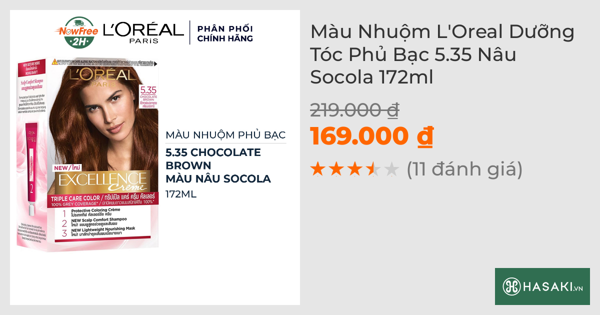 Màu Nhuộm L'Oreal Dưỡng Tóc Phủ Bạc 5.35 Nâu Socola 172ml