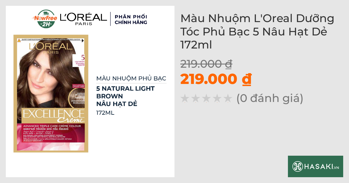 Màu Nhuộm L'Oreal Dưỡng Tóc Phủ Bạc 5 Nâu Hạt Dẻ 172ml