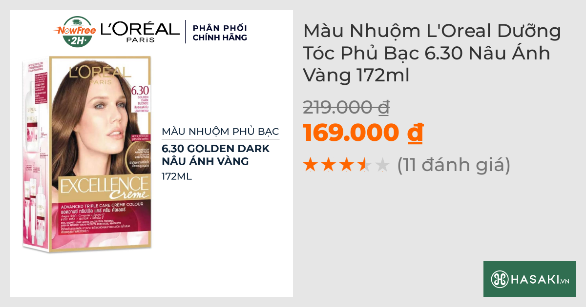 Màu Nhuộm L'Oreal Dưỡng Tóc Phủ Bạc 6.30 Nâu Ánh Vàng 172ml