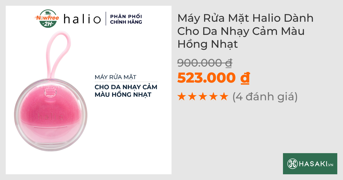 Máy Rửa Mặt Halio Dành Cho Da Nhạy Cảm Màu Hồng Nhạt