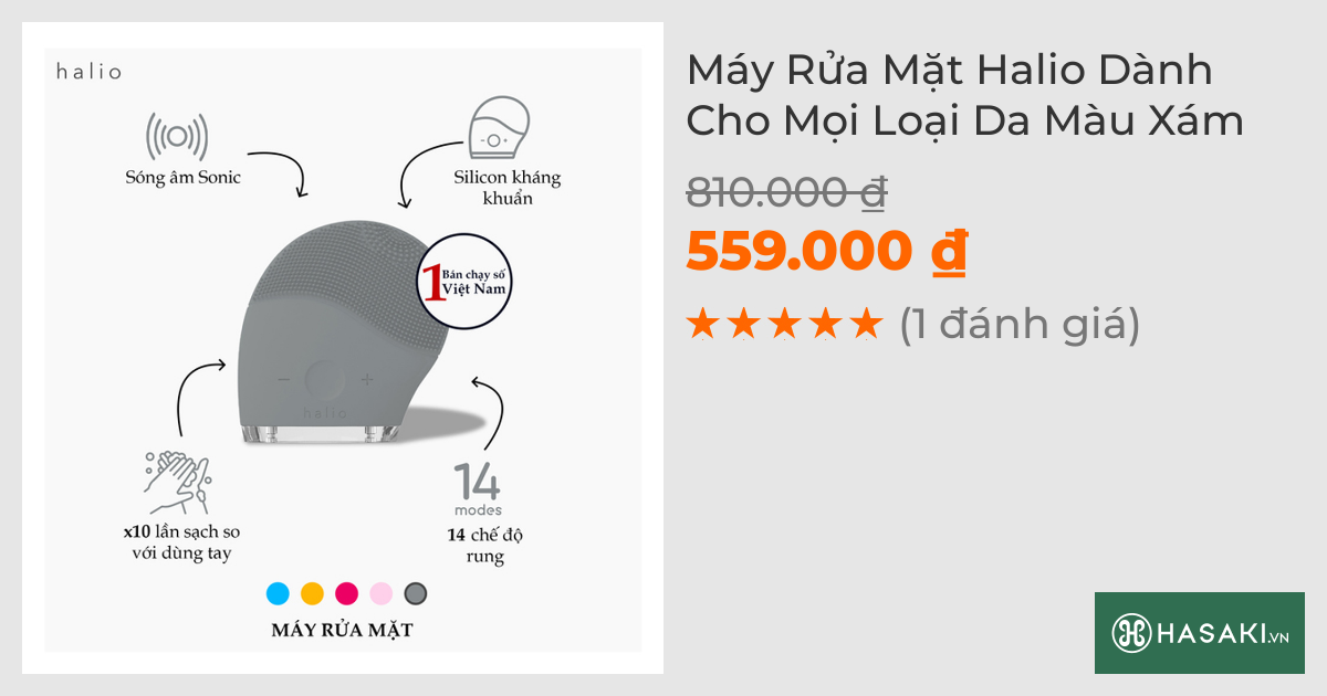 Máy Rửa Mặt Halio Dành Cho Mọi Loại Da Màu Xám