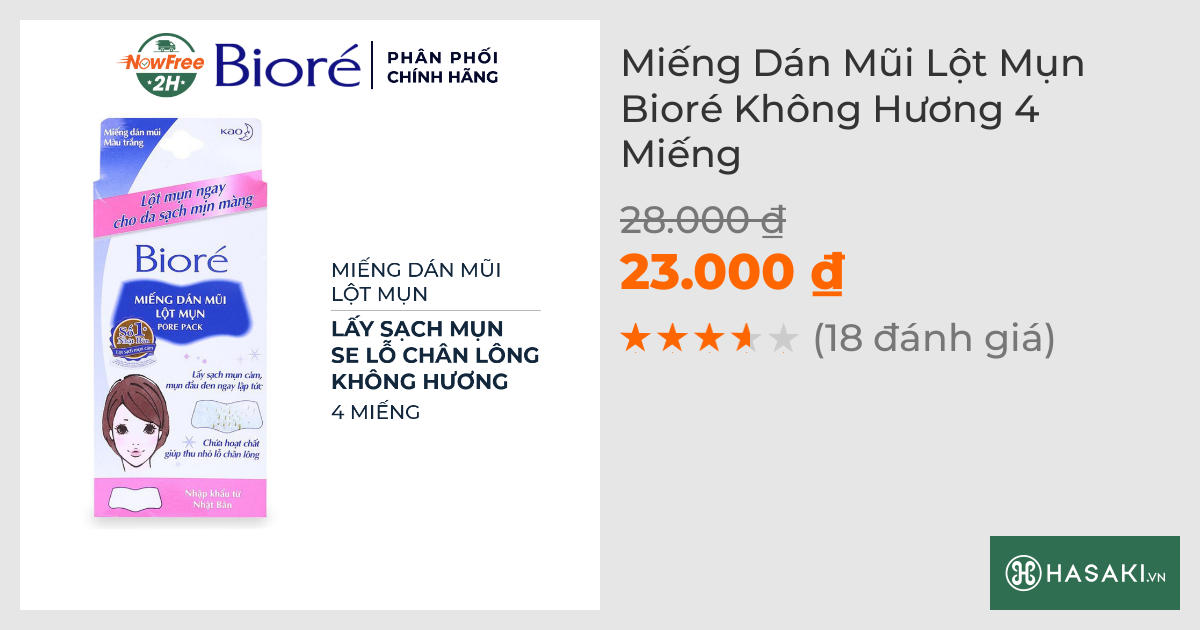 Miếng Dán Mũi Lột Mụn Bioré Không Hương (4 Miếng)