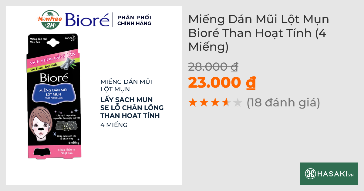 Miếng Dán Mũi Lột Mụn Bioré Than Hoạt Tính (4 Miếng)