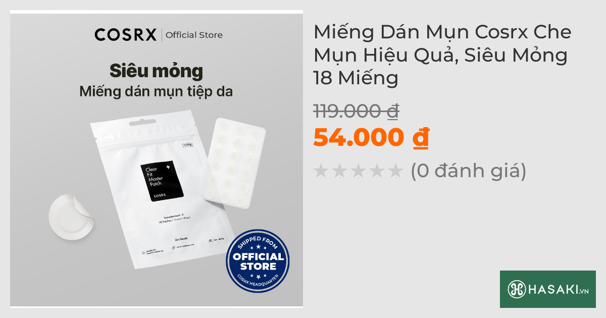 Miếng Dán Mụn Cosrx Che Mụn Hiệu Quả, Siêu Mỏng 18 Miếng