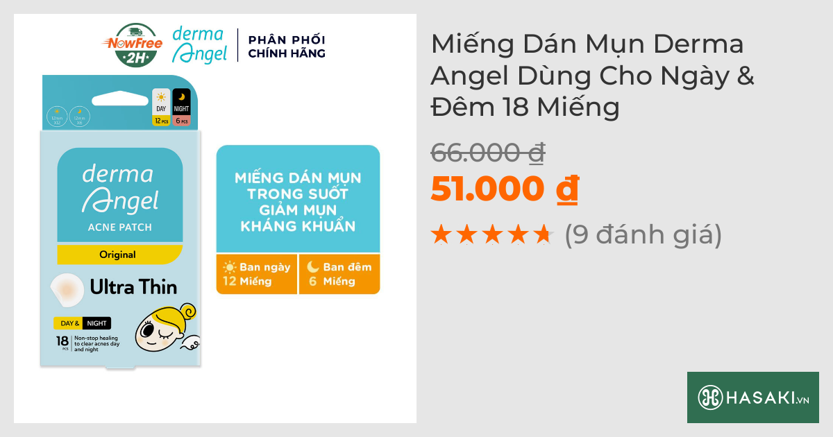 Miếng Dán Mụn Derma Angel Dùng Cho Ngày & Đêm 18 Miếng