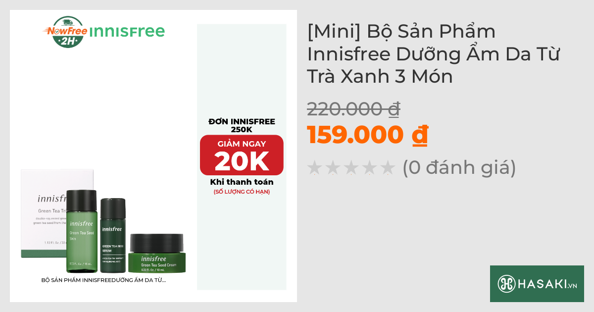 [Mini] Bộ Sản Phẩm Innisfree Dưỡng Ẩm Da Từ Trà Xanh 3 Món