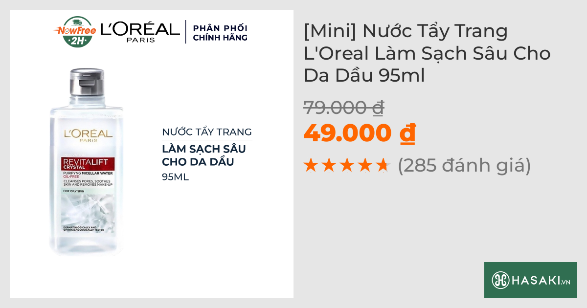 [Mini] Nước Tẩy Trang L'Oreal Làm Sạch Sâu Cho Da Dầu 95ml