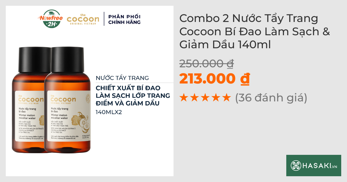 Combo 2 Nước Tẩy Trang Cocoon Bí Đao Làm Sạch & Giảm Dầu 140ml