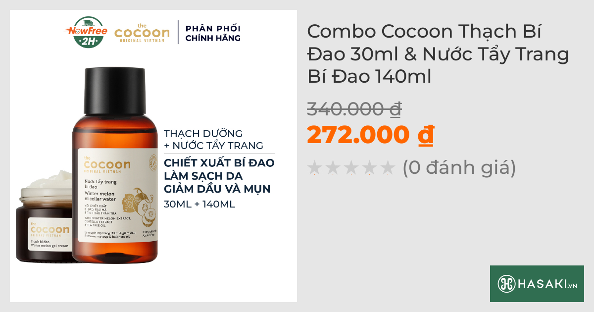 Combo Cocoon Kem Dưỡng & Nước Tẩy Trang Bí Đao Giảm Dầu Mụn 30ml+140ml