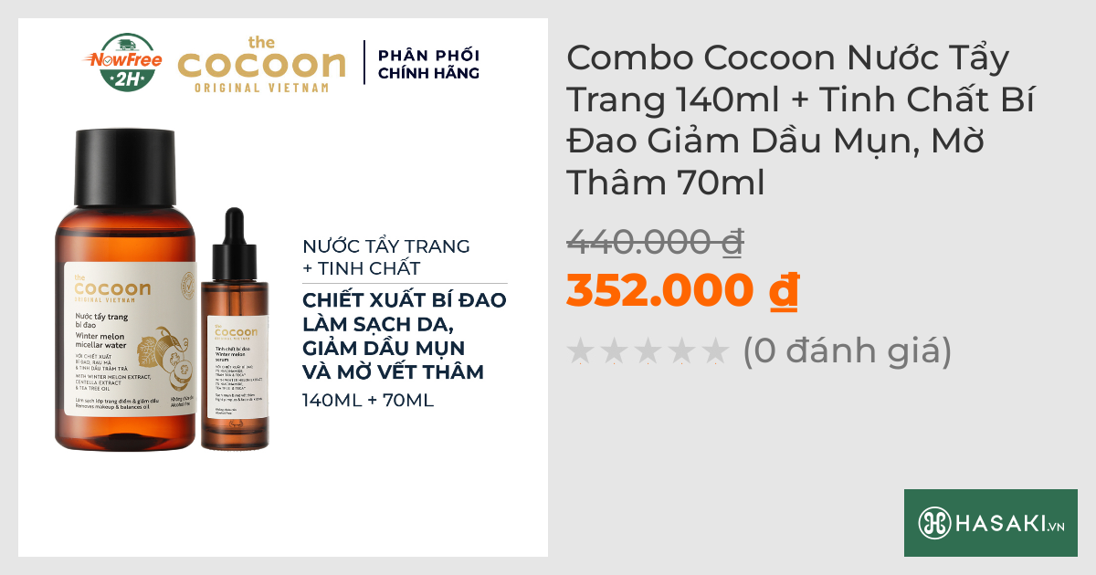 Combo Cocoon Nước Tẩy Trang 140ml + Tinh Chất Bí Đao Giảm Dầu Mụn, Mờ Thâm 70ml