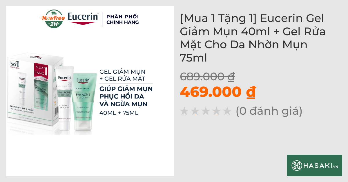 [Mua 1 Tặng 1] Eucerin Gel Giảm Mụn 40ml + Gel Rửa Mặt Cho Da Nhờn Mụn 75ml