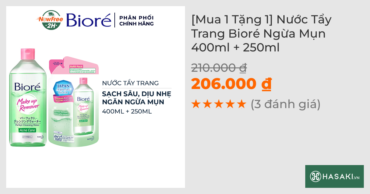 [Mua 1 Tặng 1] Nước Tẩy Trang Bioré Ngừa Mụn 400ml + 250ml