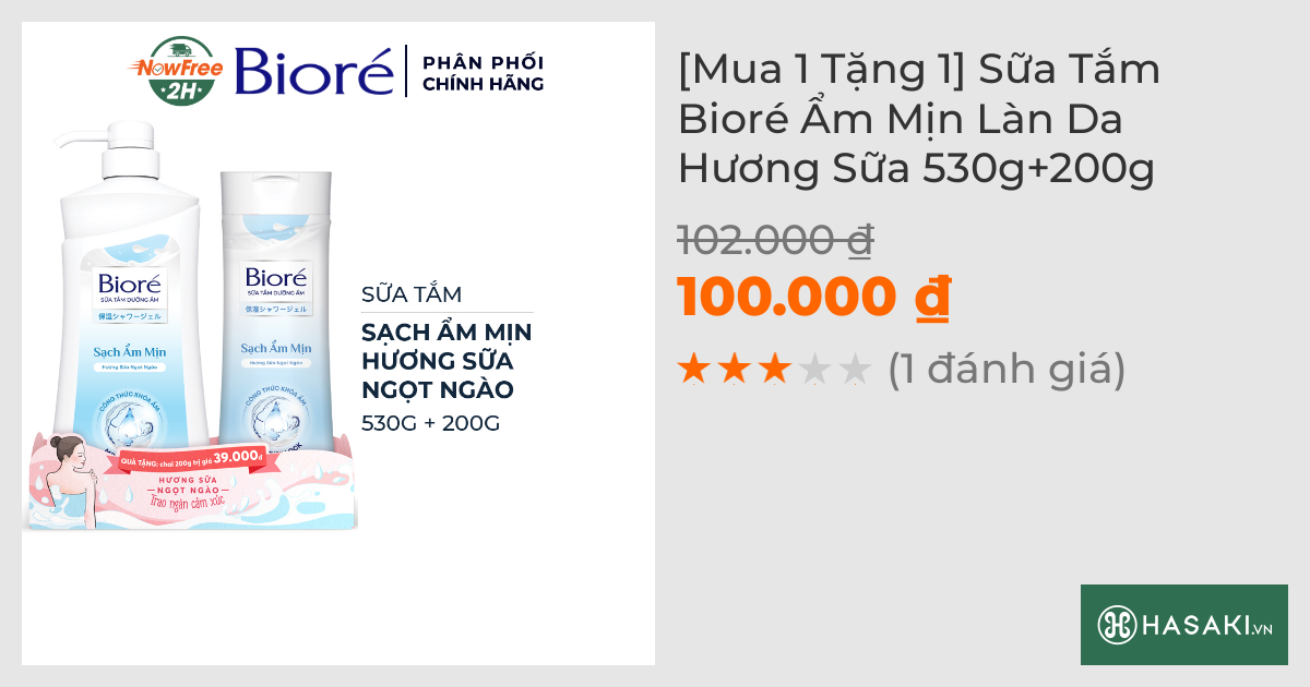 [Mua 1 Tặng 1] Sữa Tắm Bioré Ẩm Mịn Làn Da Hương Sữa 530g+200g