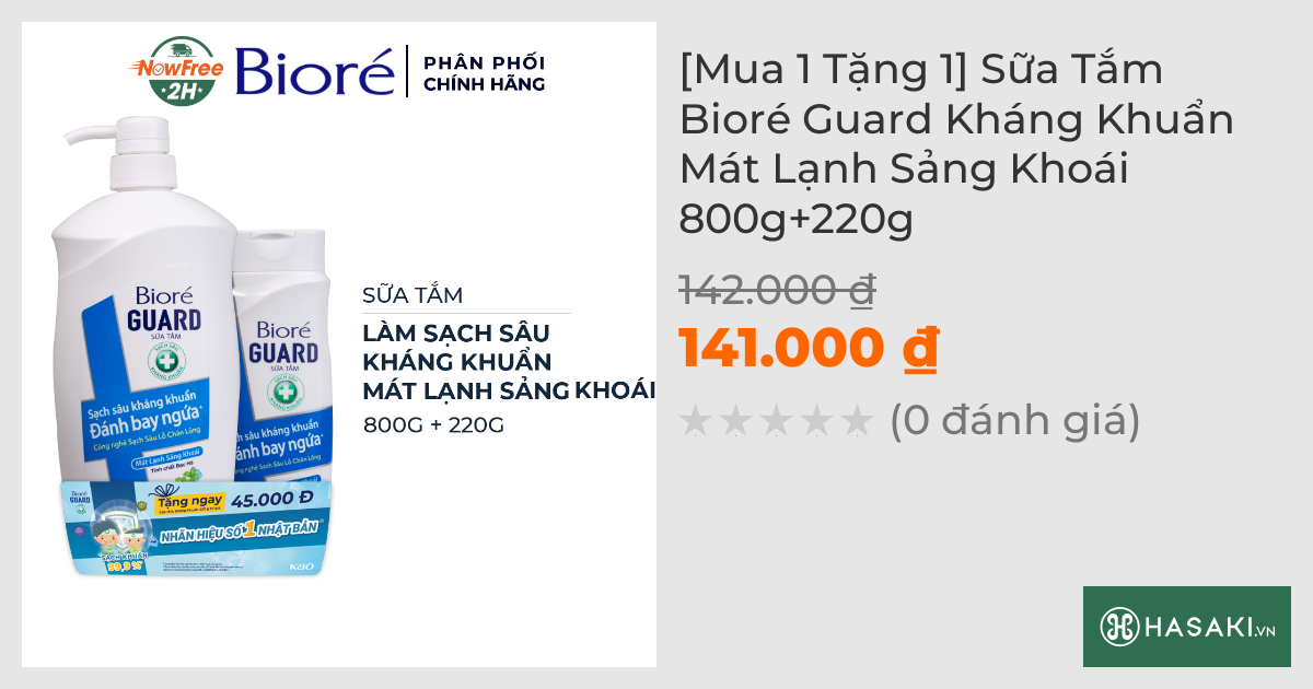 [Mua 1 Tặng 1] Sữa Tắm Bioré Guard Kháng Khuẩn Mát Lạnh Sảng Khoái 800g+220g