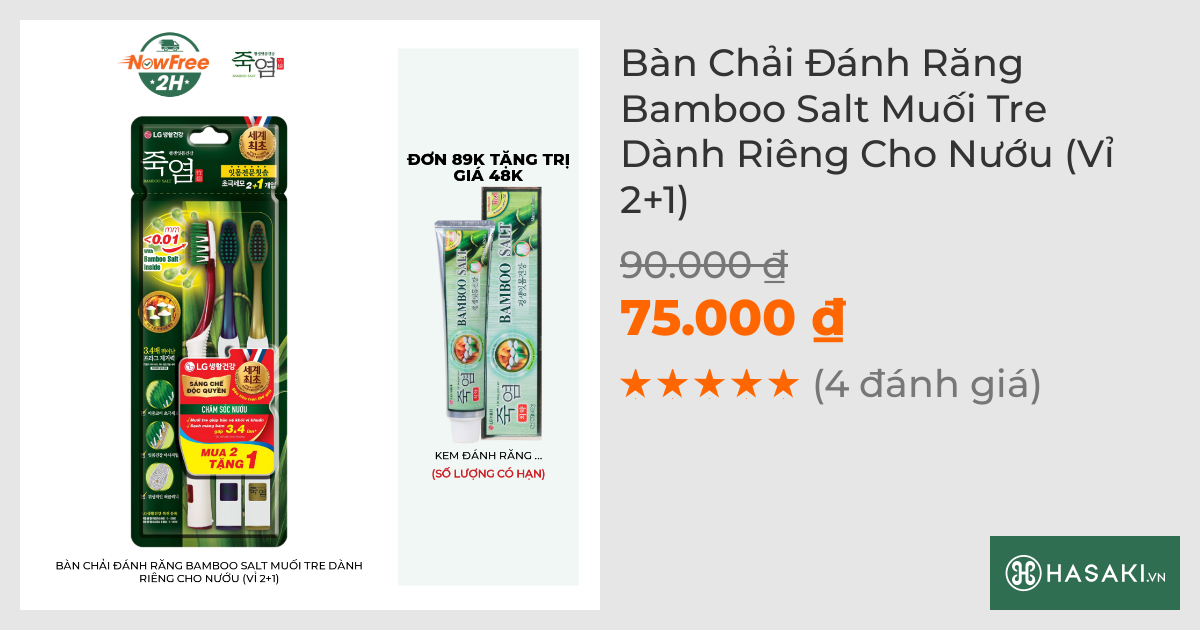 Bộ 3 Bàn Chải Đánh Răng Bamboo Salt Muối Tre Chăm Sóc Nướu