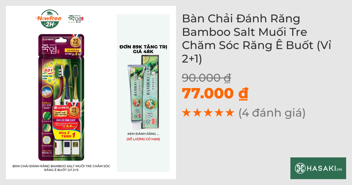 Bộ 3 Bàn Chải Đánh Răng Bamboo Salt Muối Tre Cho Răng Ê Buốt