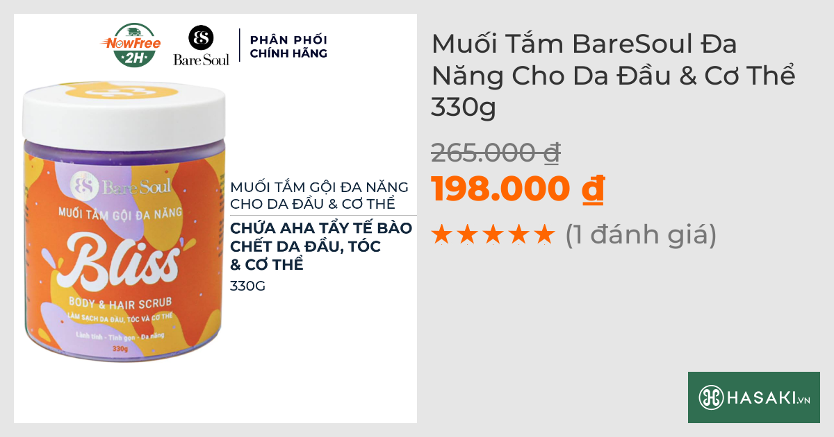 Muối Tắm Gội Đa Năng BareSoul Bliss Cho Da Đầu & Cơ Thể 330g