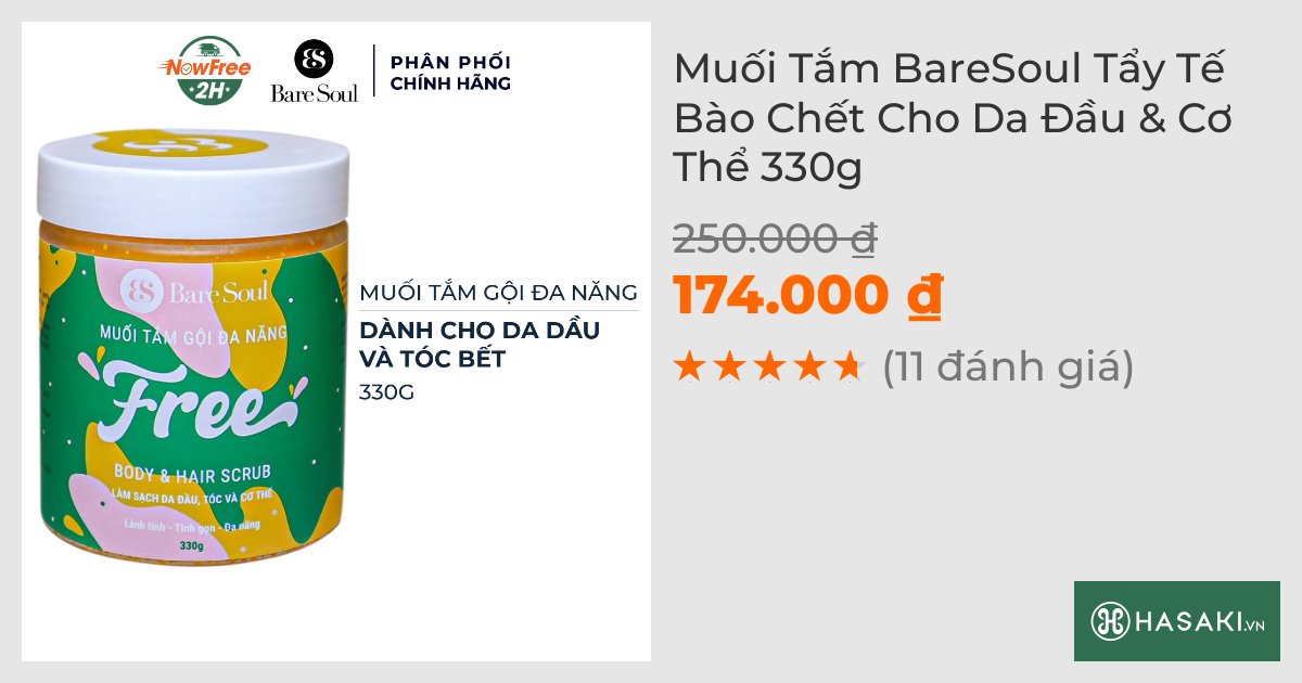 Muối Tắm Gội Đa Năng BareSoul Free Cho Da Đầu & Cơ Thể 330g